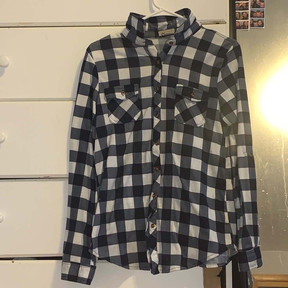 Navy and white checkered flannel